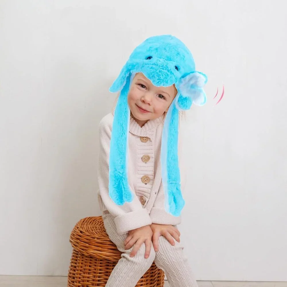 Kids Dolphin Animal Hat with Ears Moving Jumping Pop Up Beating Plush Holiday